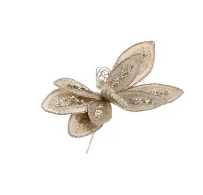 CN 26Cm Champagne Gold Glitter Butterfly Stem