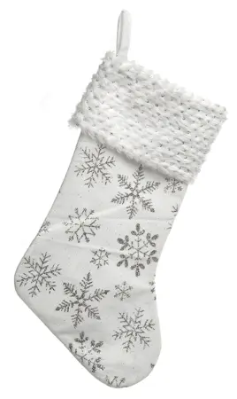 CN 49Cm White With White Snowflakes Stocking