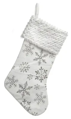 CN 49Cm White With White Snowflakes Stocking