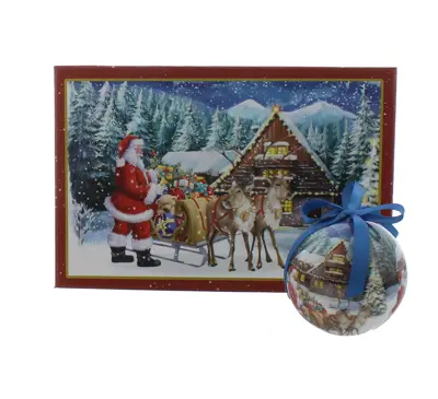 CN 6 X 7.5Cm Decoupage Balls - Santa And House