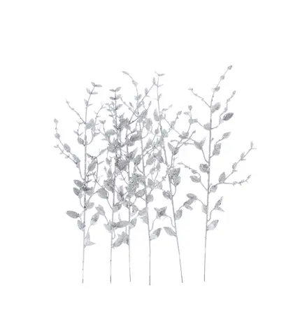 CN Pack Of 6 X 35Cm Silver Glitter Leaf Pick