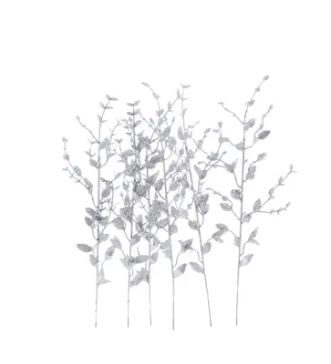 CN Pack Of 6 X 35Cm Silver Glitter Leaf Pick