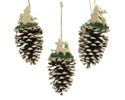 CN Pinecone Plywood Gold Glitter Deer - Deer 3Ass Gold