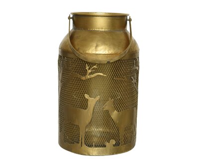 CN Tealightholder Iron Tree Deer Pattern Gold
