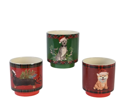 CS Planter Dolomite Round Dog 3Ass Assorted H.12.6cm