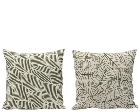 Cushion Poly Cotton Square Leaf Pattern Green/White W.45Cm X H.45Cm