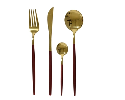 Cutlery Set Stainl Steel Oxblood/Gold - image 1