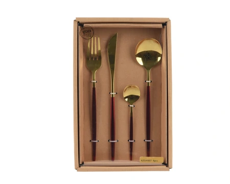 Cutlery Set Stainl Steel Oxblood/Gold - image 2