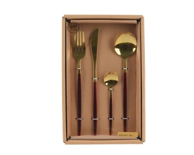 Cutlery Set Stainl Steel Oxblood/Gold - image 2