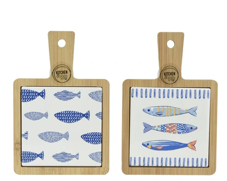 Cutting Board Porcelain Fish Pattern 2 Blue L.18Cm X W.12Cm
