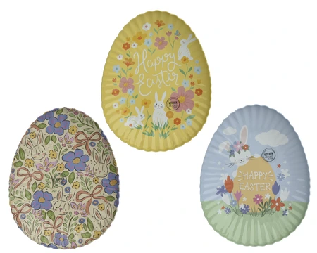 Deco Plate Tin Egg Uv Print Easter Pattern 3 Asst. L.23.5Cm X W.18.5Cm - image 1