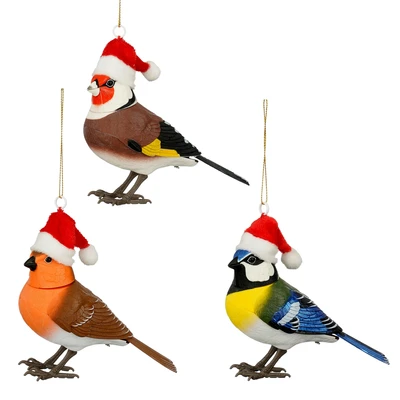 Decoration Bird Christmas Hat Blue Orange Brown 3 Asst. BO  L12