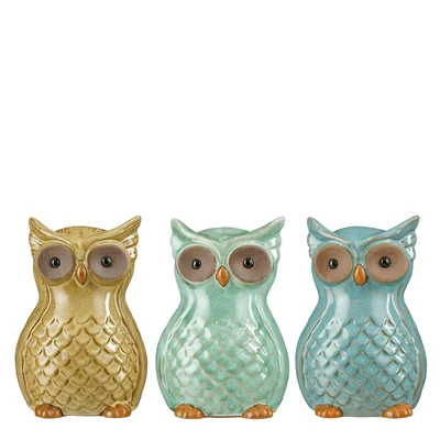 Decoration Owl Beige Mint Green L. Blue 3 Assorted - L13Xw13Xh19Cm