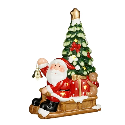 Decoration Sleigh Santa Red Led BO  L17Xw9Xh24.5Cm