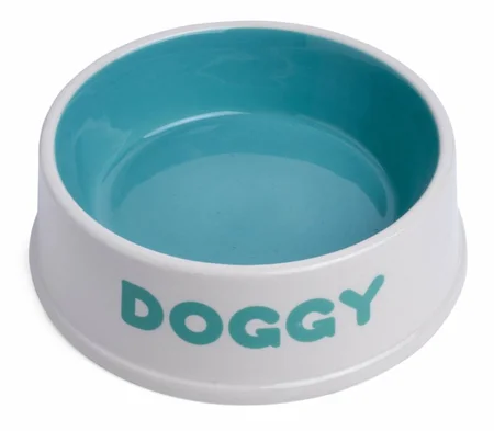 Doggy Ceramic Bowl Cream/Aqua 18Cm