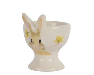 Egg Cup Stoneware Round Flower And Bunny Pattern White H.6.5Cm