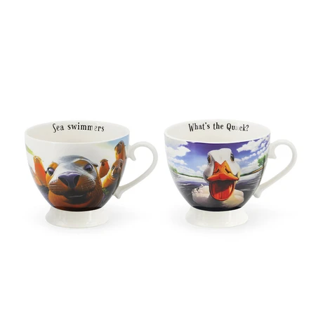 Eoin O'Connor Beyond the Herd - S/2 Cappuccino Mug (Duck, Seals)