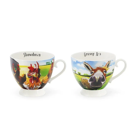 Eoin O'Connor Beyond the Herd - S/2 Cappuccino Mug (Hens, Donkey)