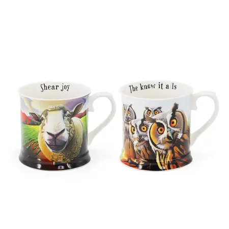 Eoin O'Connor Beyond the Herd - S/2 Tankards (Sheep, Owls) -