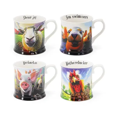 Eoin O'Connor Beyond the Herd - S/4 Tankards (Pigs, Sheep, Hen, Seals) -