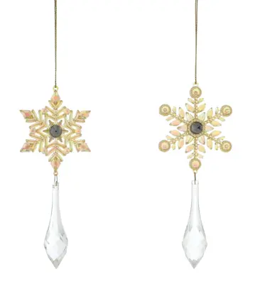 FL 15Cm 2 Asstd Gold Iridescent Snowflake With Drop