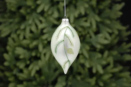FL 15Cm Silver - Green Glitter Leaf Glass Olive