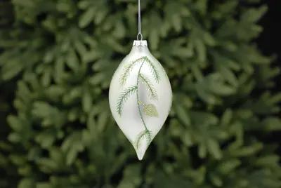 FL 15Cm Silver - Green Glitter Leaf Glass Olive