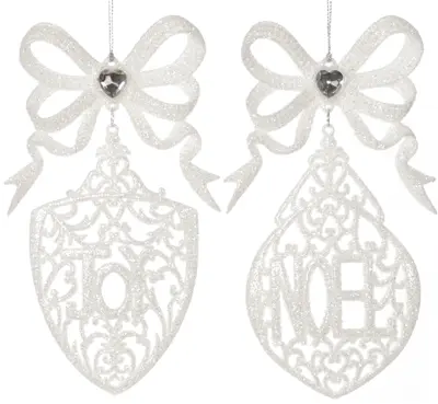 FL 18Cm 2 Asstd Glitter Decoration With Bow - White