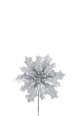 FL 20Cm Silver Poinsettia Pick