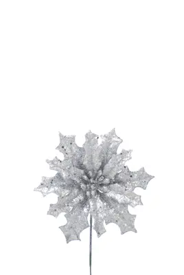 FL 20Cm Silver Poinsettia Pick