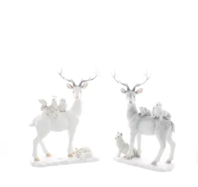 FL 25Cm 2 Asstd White Reindeers With Animals