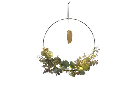 FL 37Cm Bo Lit Metal Wreath With Silver Foliage