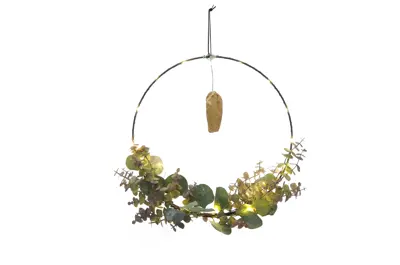 FL 37Cm Bo Lit Metal Wreath With Silver Foliage