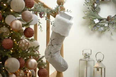 FL 51Cm Grey Stocking With Reindeer