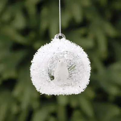 FL 8Cm White Cut-Out Glass Ball - Bird Inside