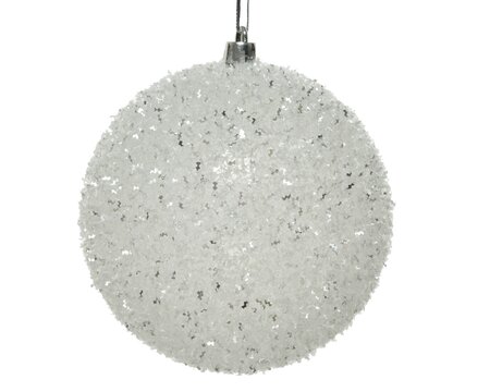 FL Bauble Shatterproof Ice Finish Glitter White/Silver