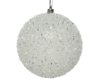 FL Bauble Shatterproof Ice Finish Glitter White/Silver