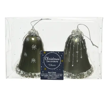 FL Bell Glass Silver Inside W Matt And Shiny Color Beads 2Ass Moss Green