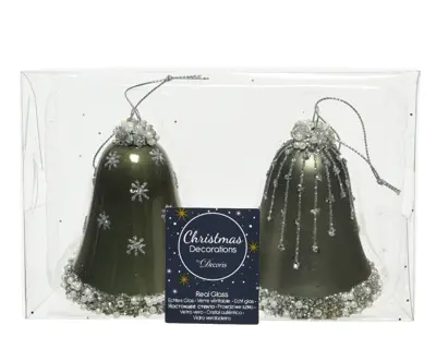 FL Bell Glass Silver Inside W Matt And Shiny Color Beads 2Ass Moss Green