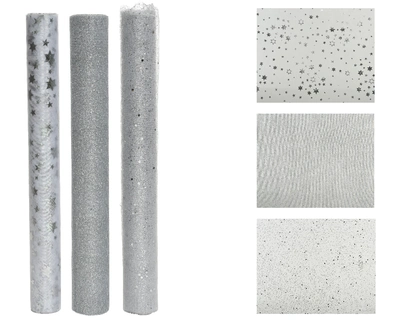 FL Deco Fabric Polyester Glitter- Foil Mesh- Organza 3Ass Silver