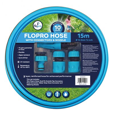 Flopro hose 15m with connectors and nozzle