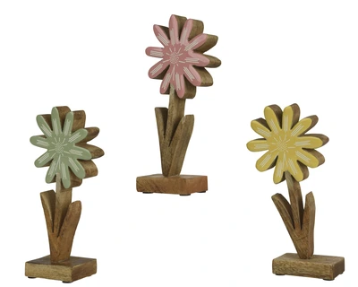 Flower Mangowood With Enamel 3Col  Asst. W.12.5Cm X H.26.5Cm