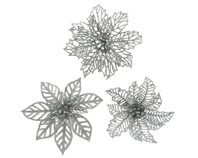 Flower on clip plastic 3ass Silver H13cm - image 2
