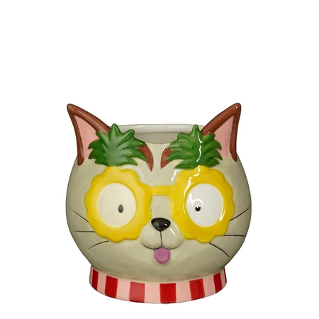 Funny Pot Cat Brown - H15,5Xd16,5Cm