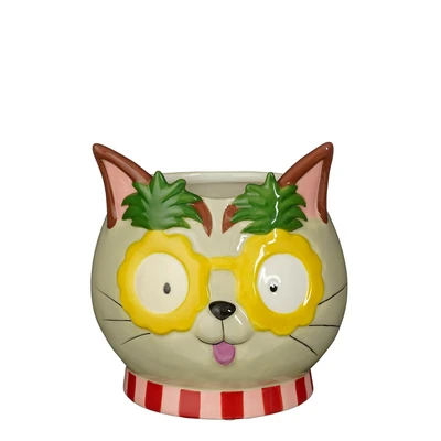 Funny Pot Cat Brown - H15,5Xd16,5Cm