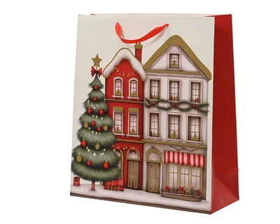 Giftbag Paper Houses White/Red  H.72cm