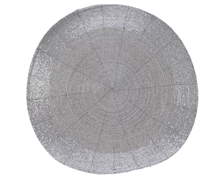 Glass Bead Placemat Round Silver Dia35Cm