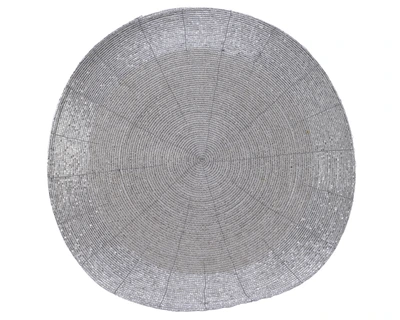 Glass Bead Placemat Round Silver Dia35Cm