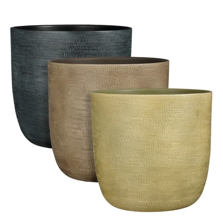 Jari Pot Round L. Green Brown Anthracite 3 Asst. Pdq  H31Xd34Cm