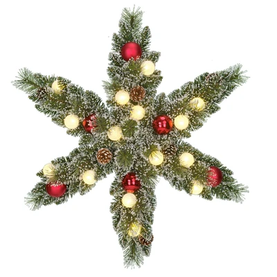 Kaprun Wreath Star Green Frosted Red 15L Tips 96 BO With Timer - H15Xd60Cm